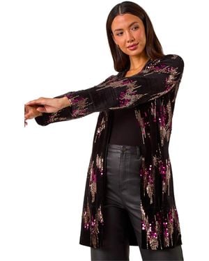Roman Sequin Velvet Longline Jacket - Black