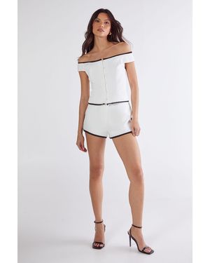 Nasty Gal Lace Trim Tailored Bardot Top - White
