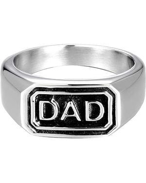 The Jewellery Stockroom Stainless Steel Embossed Dad Ring - White
