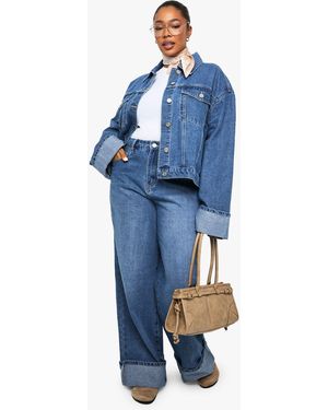 Boohoo Plus Deep Turn Up Jean - Blue