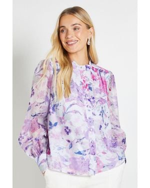 Wallis Petite Floral Organza Collarless Shirt - Purple