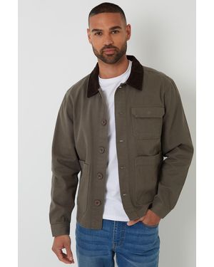 Threadbare Cord Collar Button Up Utility Jacket - Brown