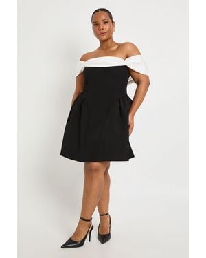 Boohoo Plus Contrast Drape Detail Mini Skater Dress - Black