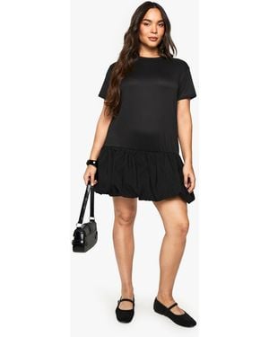 Boohoo Plus Contrast Puffball Oversized T-Shirt Dress - Black