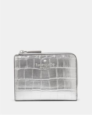 Kate Spade Madison Croc Embossed Small L-zip Wallet - Grey