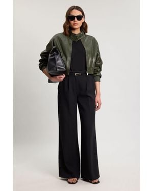 Karen Millen Leather Bomber Jacket - Blue