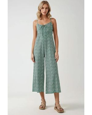 Hiccup Wijde Been Bloemen Gebreide Jumpsuit Met V-Hals - Groen