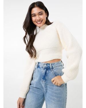 Pink Vanilla High Neck Knitted Jumper - White