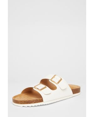 Quiz Double Buckle Flat Sandals - White