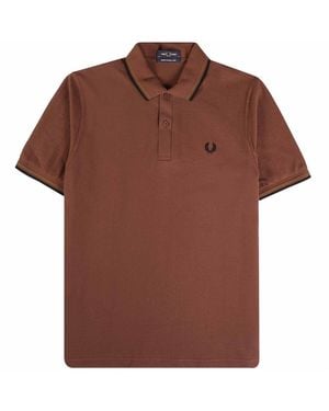 Fred Perry Lime Twin Tipped Collar Polo Shirt - Brown