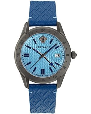 Versace Greca Time Gmt Watch Ve7C00423 Leather (Archived) - Blue