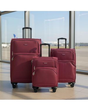 Infinity Leather Expandable Soft Burgundy 8 Wheel Lightweight Suitcase Luggage Travel Bags Set Of 3 - Red