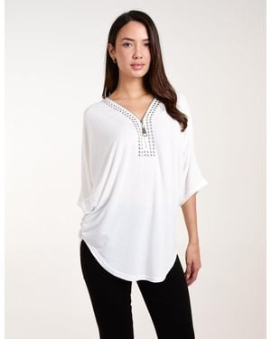 Blue Vanilla Studded Zip Front Top - White