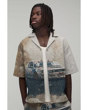 BoohooMAN Oversized Car Tapestry Half Sleeve Shirt - Grey
