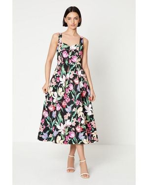 Oasis Occasion Floral Strappy Twill Midi Dress - White
