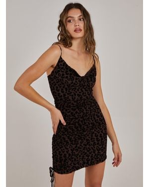 Pink Vanilla Mesh Leopard Print Cowl Neck Dress - Black