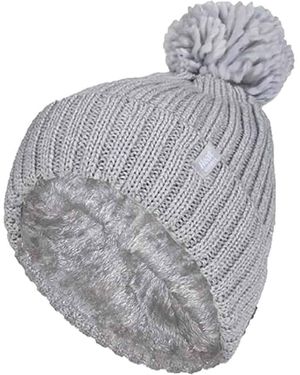 Heat Holders Ladies Ribbed Cuffed Thermal Insulated Winter Pom Pom Bobble Hat - Grey