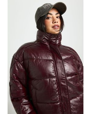 Boohoo Faux Leather Puffer Jacket - Purple