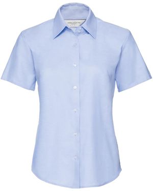 Russell Collection Ladies/ Short Sleeve Easy Care Oxford Shirt (Oxford) - Blue