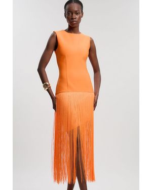 Karen Millen Figure Form Bandage Tassel Hem Knitted Dress - Orange