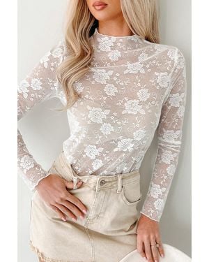 Azura Exchange Floral Lace Long Sleeve Top - Grey