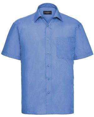 Russell Collection Poplin Easy-Care Short-Sleeved Shirt (Corporate) - Blue