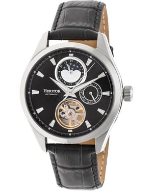 Heritor Sebastian Semi-Skeleton Leather-Band Watch - Metallic
