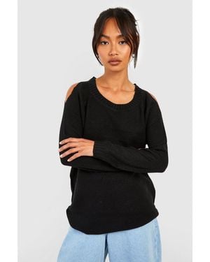 Boohoo Cold Shoulder Moss Stitch Jumper - Black
