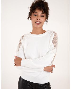 Blue Vanilla Embellished Sleeve Jumper - White