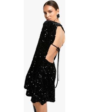 Boohoo Velvet Sequin Tie Back Shift Dress - Black