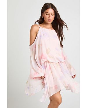 Boohoo Pastel Floral Volume Sleeve Mini Dress - Pink