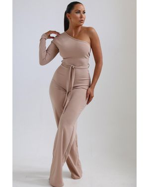Femme Luxe Belted One Shoulder Jumpsuit - Natural
