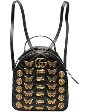 Gucci Pre-Owned Small Gg Marmont Matelasse Leather Animalier Backpack - Black