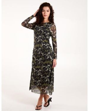 Blue Vanilla Ruched Mesh Midi Dress - Black