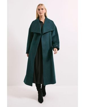 Wallis Principles By Collar Wrap Betled Coat - Green