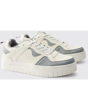 BoohooMAN Pu Panel Detail Chunky Sole Trainer - Grey