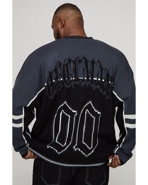BoohooMAN Plus Varsity Knitted Hockey Top - Blue
