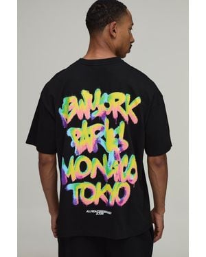 BoohooMAN Oversized Location Graffiti Print T-Shirt Cotton - Grey