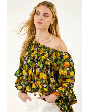 Roman Floral Citrus Bardot Top - Yellow