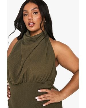 Boohoo Plus High Cowl Ruched Body Top - Green