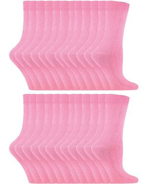 Sock Snob 24 Pairs Ladies Plain Cotton Rich Dress Socks - Pink