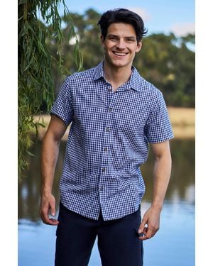 Mountain Warehouse 'Weekender' Short Sleeve Shirt 100% Cotton Lightweight Breathable Top - Blue