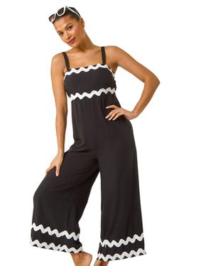 Roman Ric Rac Strap Detail Jumpsuit - Black