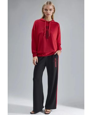 Hiccup Modal Touch Hooded Sweatshirt & Stripe Detailed Trousers Set - Red