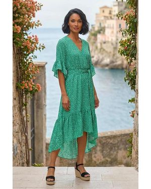 D.u.s.k Ditsy Floral Print Ruffle Midi Dress - Green