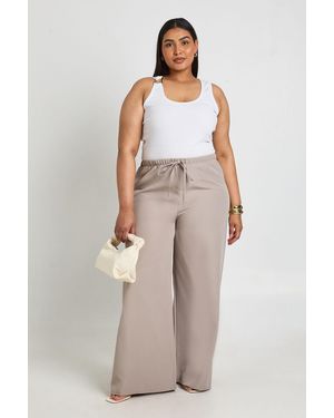 Boohoo Plus Woven Elasticated Waist Drawstring Wide Leg Trouser - Natural
