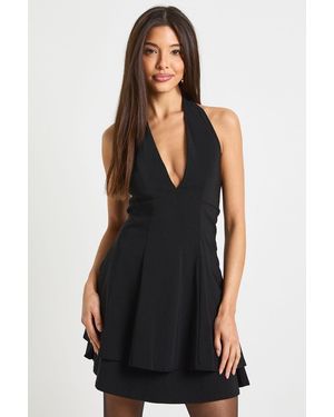 Boohoo Bengaline Halterneck Skater Dress - Black