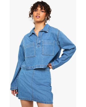 Boohoo A-Line Denim Skirt - Blue