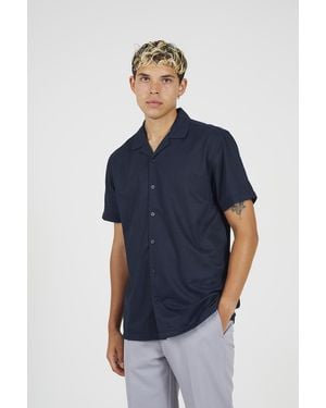 Brave Soul Revere Collar Short Sleeve Shirt - Blue