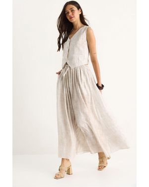 Bianco Lucci V-Neck Vest And Maxi Skirt Two-Piece Coord Set - Natural